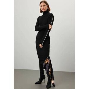 Monse Zipper Detail Dress Black Ribbed Knit Wool Silk Inset Long Sleeve Women XS